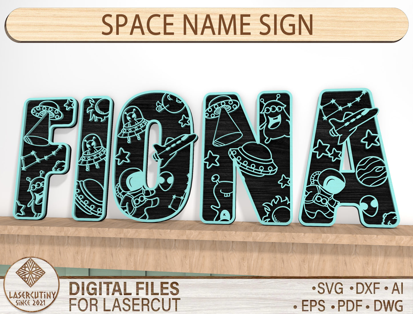 Space Alphabet SVG Bundle for Glowforge and xTool Laser Cut File
