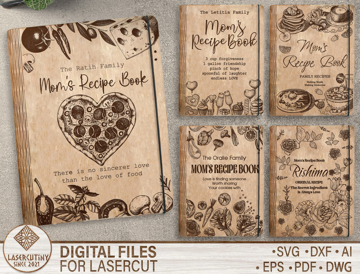 Mom's Recipe Book SVG Heart Food Floral Cookbook for xTool