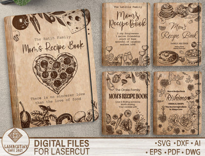 Mom's Recipe Book SVG Heart Food Floral Cookbook for xTool