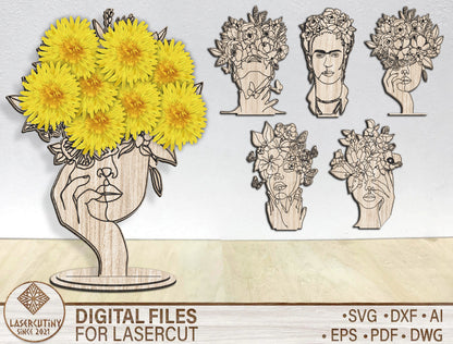 Abstract Floral Face Stand SVG Artistic Woman Line Art for Glowforge