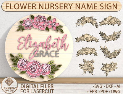 Flower Door Sign SVG File for Glowforge and LightBurn