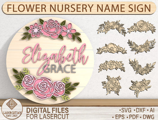 Flower Door Sign SVG File for Glowforge and LightBurn