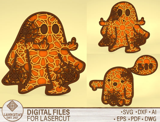 Pumpkin Ghost Multilayer SVG Bundle 3 Designs for xTool LightBurn