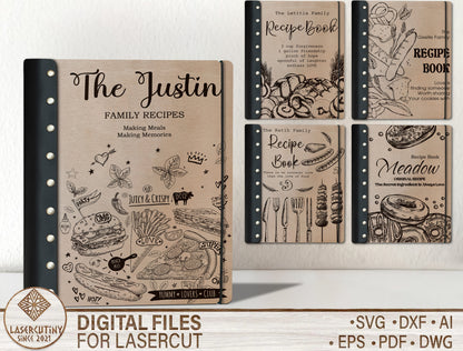 Family Recipe Book SVG Bundle Wooden Cookbook Cover for Glowforge