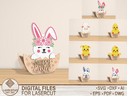 Easter Bunny Basket SVG Bundle Cute Floral 8 Designs for Glowforge and xTool