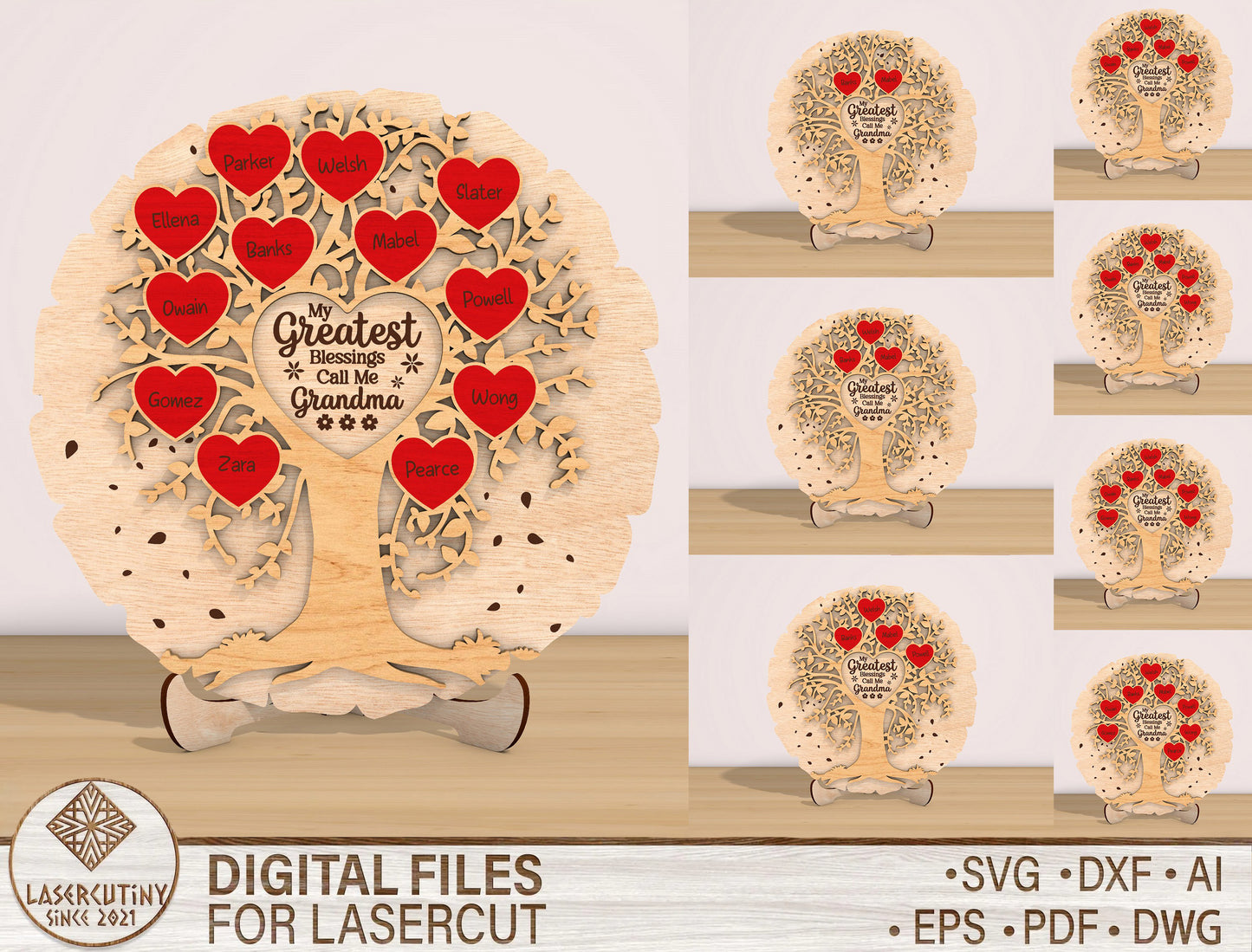 Grandma Family Tree SVG My Greatest Blessings for Glowforge and xTool