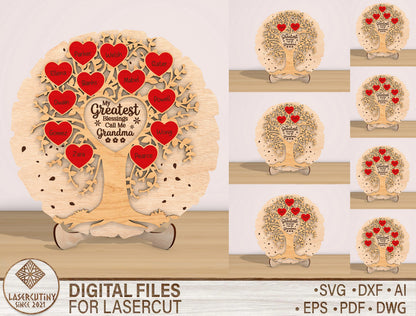 Grandma Family Tree SVG My Greatest Blessings for Glowforge and xTool