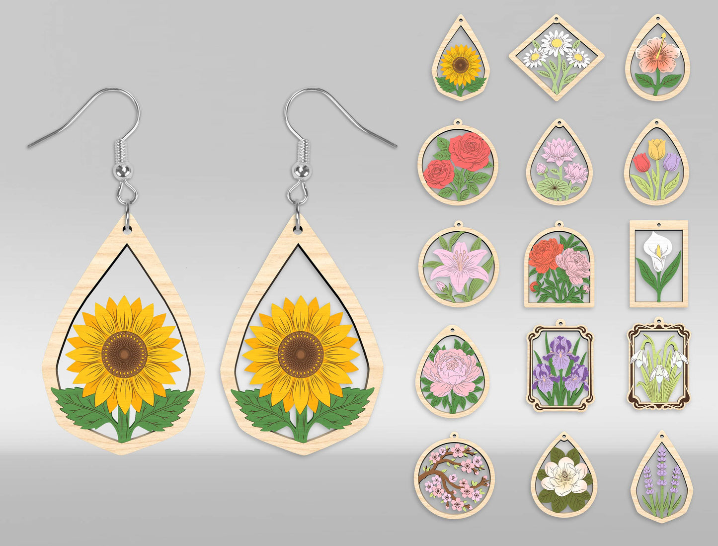 Floral Earring SVG Bundle Laser Cut File for xTool and Glowforge
