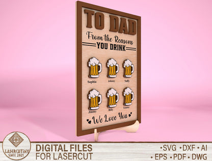 Personalized Dad Beer Sign SVG Bundle for Glowforge and xTool
