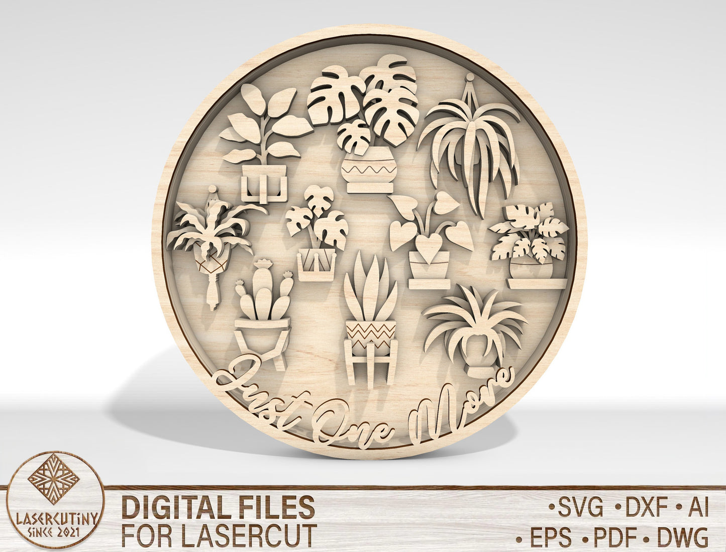 Multilayer Plant SVG Round Sign Laser Cut File for Glowforge and LightBurn
