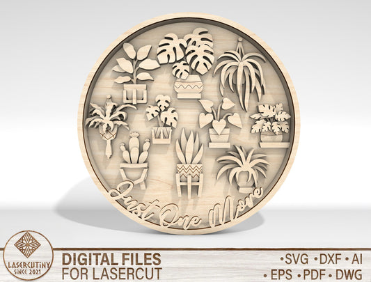 Multilayer Plant SVG Round Sign Laser Cut File for Glowforge and LightBurn