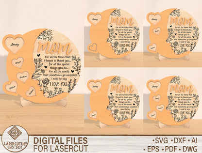 Family Heart Plaque SVG Bundle Mom Quote Name Hearts for Glowforge