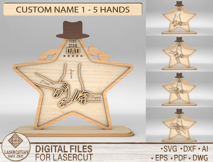Star Dad Touching Hands Sign SVG Laser Cut File for Glowforge and xTool