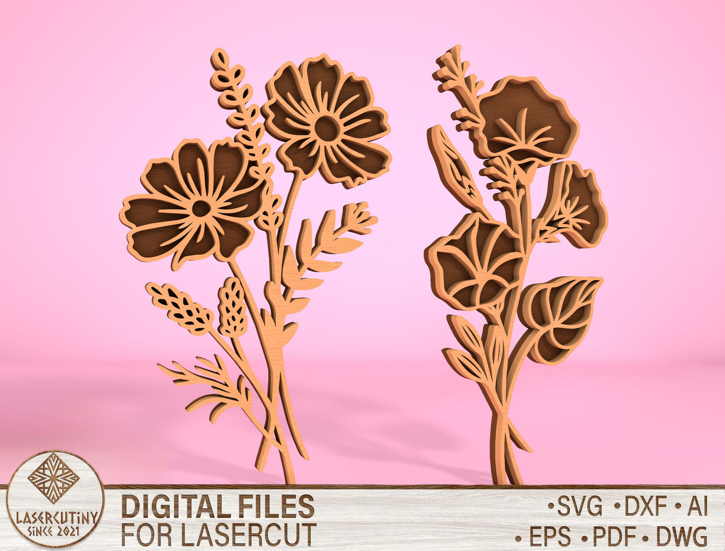Floral Tabletop Decor SVG Bundle Laser Cut File for LightBurn and Glowforge