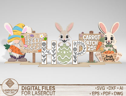 Easter Bunny Gnome Carrot Patch Shelf Sitter SVG Bundle for Glowforge and xTool