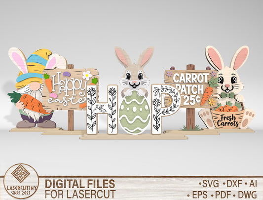 Easter Bunny Gnome Carrot Patch Shelf Sitter SVG Bundle for Glowforge and xTool