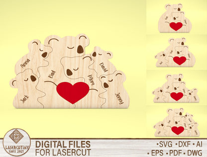 Bear Family Puzzle Sign SVG for xTool and Glowforge
