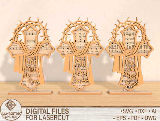 Christian Cross Hymn Laser Cut File Bundle | Faith Song Scripture Decor | Layered Wooden Cross Art | Glowforge, xTool, LightBurn, etc.