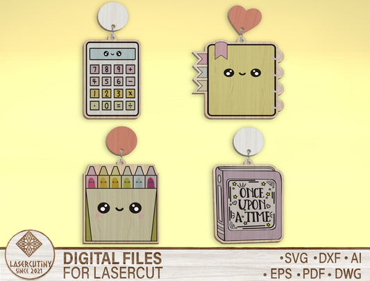 Teacher Earrings SVG Bundle Laser Cut File for Glowforge and xTool
