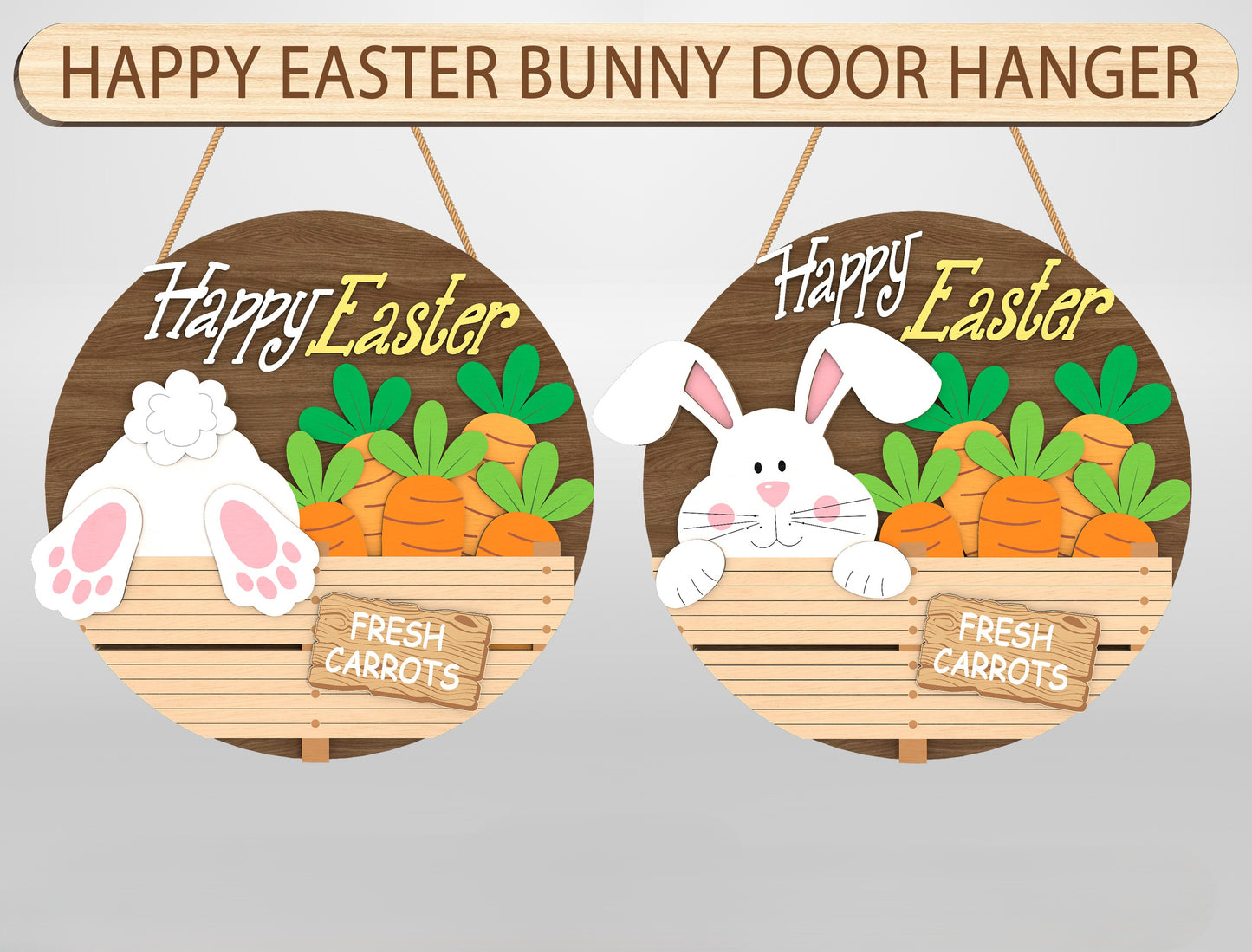 Cute Bunny Easter Door Hanger SVG Carrot Crate Decor for LightBurn and xTool