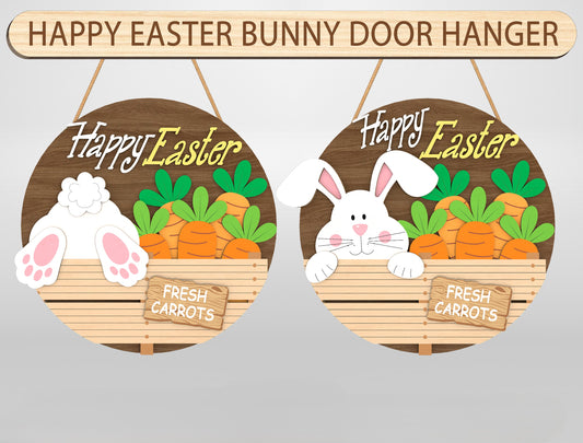 Cute Bunny Easter Door Hanger SVG Carrot Crate Decor for LightBurn and xTool