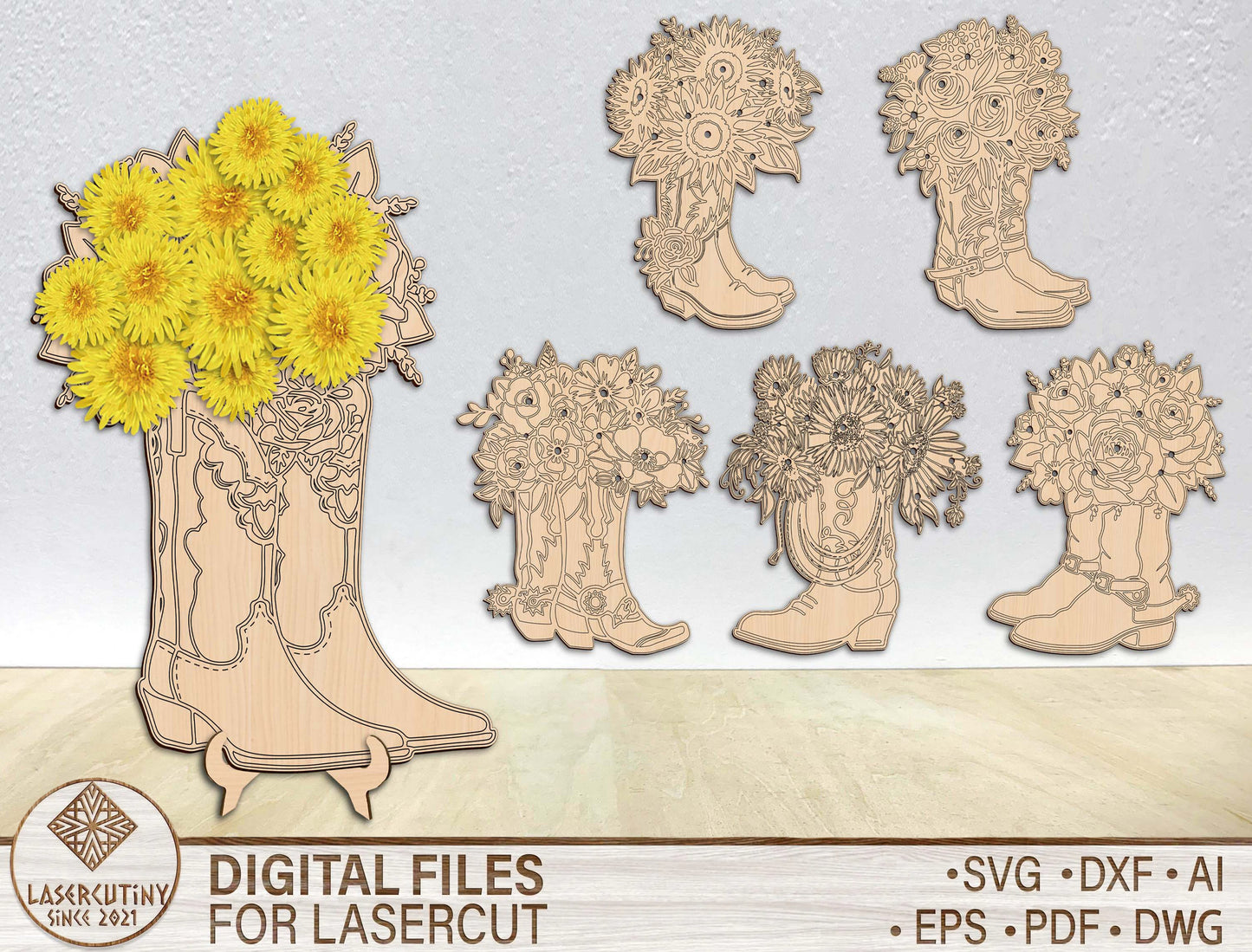 Cowboy Boot Floral Holder SVG Western Bouquet Stand for xTool