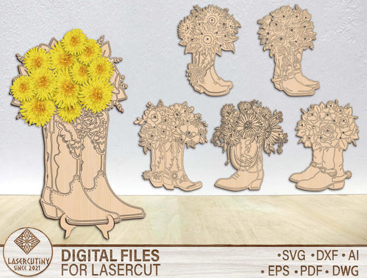 Cowboy Boot Floral Holder SVG Western Bouquet Stand for xTool