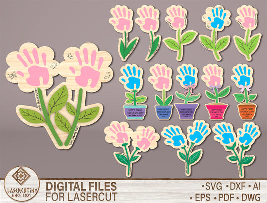 Handprint Flower Kids Craft SVG Bundle Mother's Day for xTool