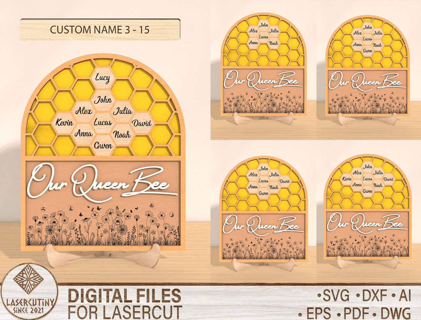 Our Queen Bee Personalized Honeycomb Sign SVG for Glowforge and xTool