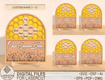 Our Queen Bee Personalized Honeycomb Sign SVG for Glowforge and xTool