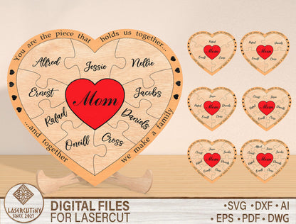 Personalized Mom Heart Sign SVG Custom Kids Name for Glowforge