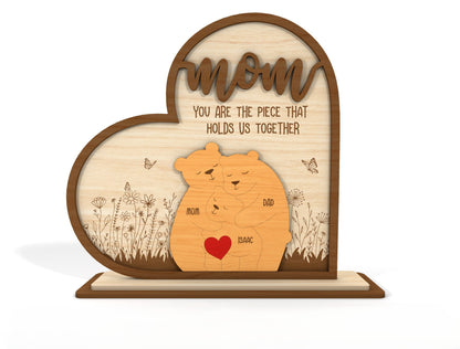 Mom Bear Family Puzzle Sign SVG Wooden Frame for Glowforge and xTool