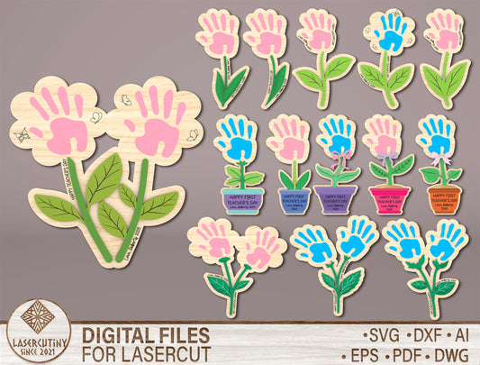 Handprint Flower Gift Set SVG Bundle Mother's Day for xTool