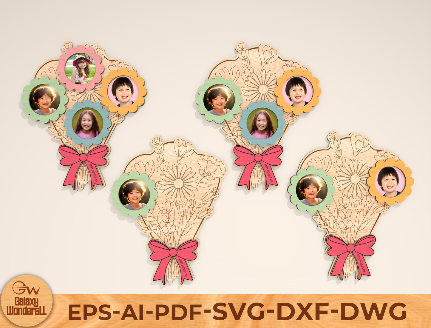 Mother’s Day Bouquet Photo Frame Laser Cut File | Floral Picture Holder | Personalized Wooden Decor | Glowforge, xTool, LightBurn , etc...