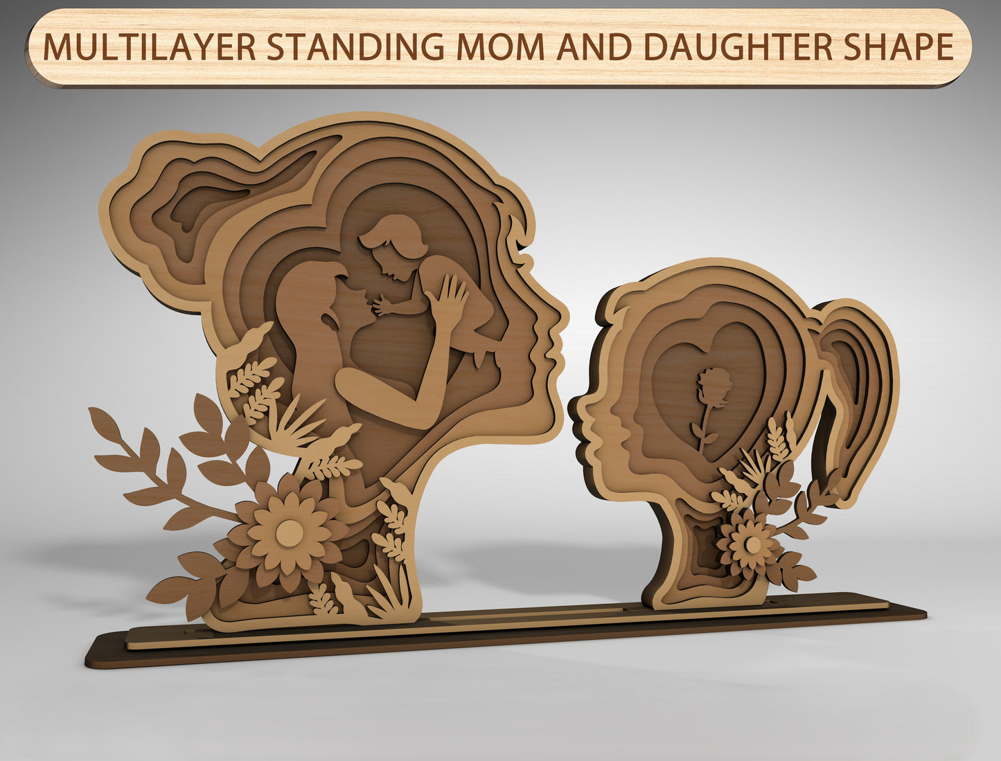 Mother Daughter Layered Wood SVG for Glowforge and xTool