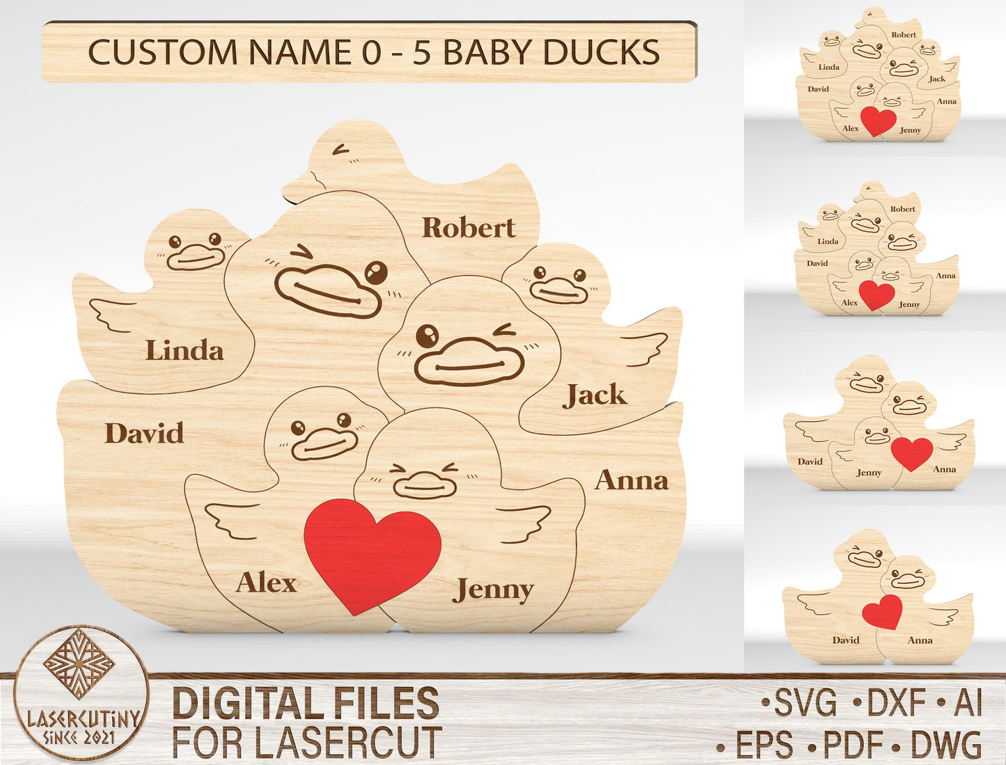 Personalized Family Duck Puzzle SVG for Glowforge and xTool