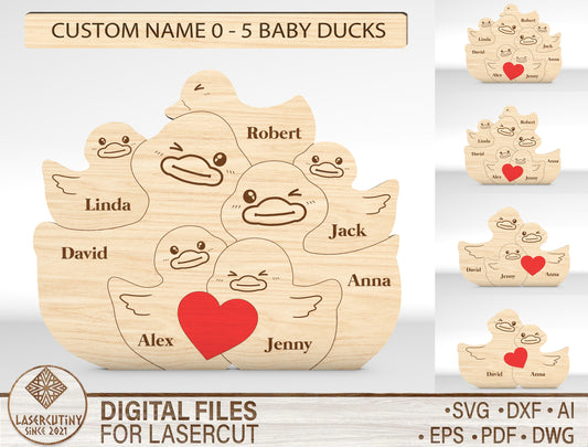 Personalized Family Duck Puzzle SVG for Glowforge and xTool