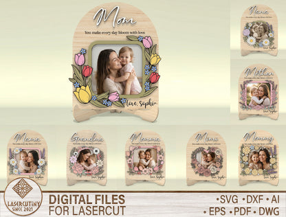 Personalized Nana Grandma Mom Floral Photo Frame SVG Bundle for xTool and Glowforge