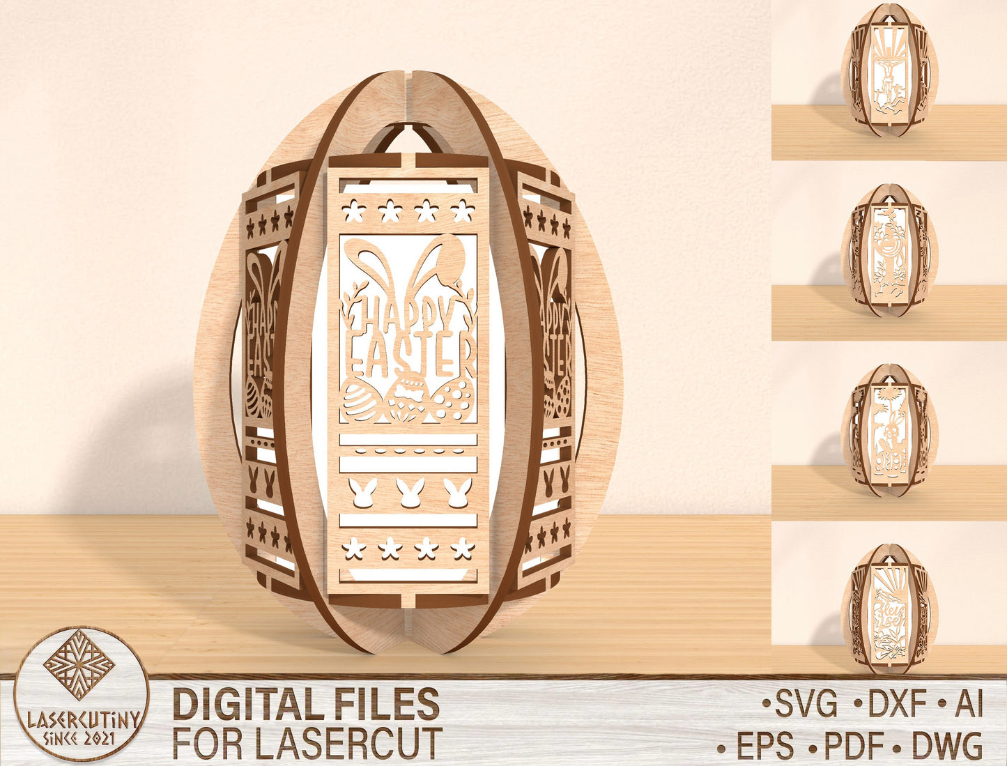 Easter Egg Lantern SVG Bundle Decorative Egg 5 Designs for Glowforge and xTool