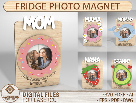 Cute Mother's Day Fridge Magnet SVG Kawaii Photo Frame for Glowforge