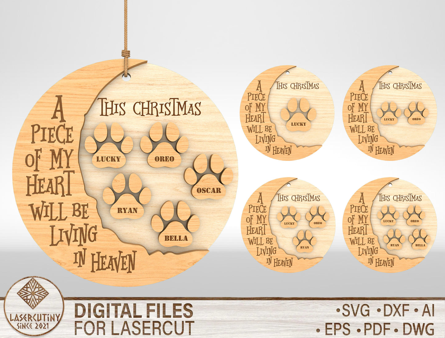Dog Paw Memorial Christmas Ornament SVG Laser Cut File for LightBurn and xTool
