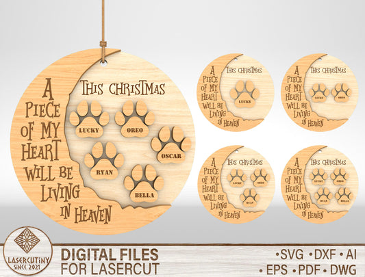Dog Paw Memorial Christmas Ornament SVG Laser Cut File for LightBurn and xTool