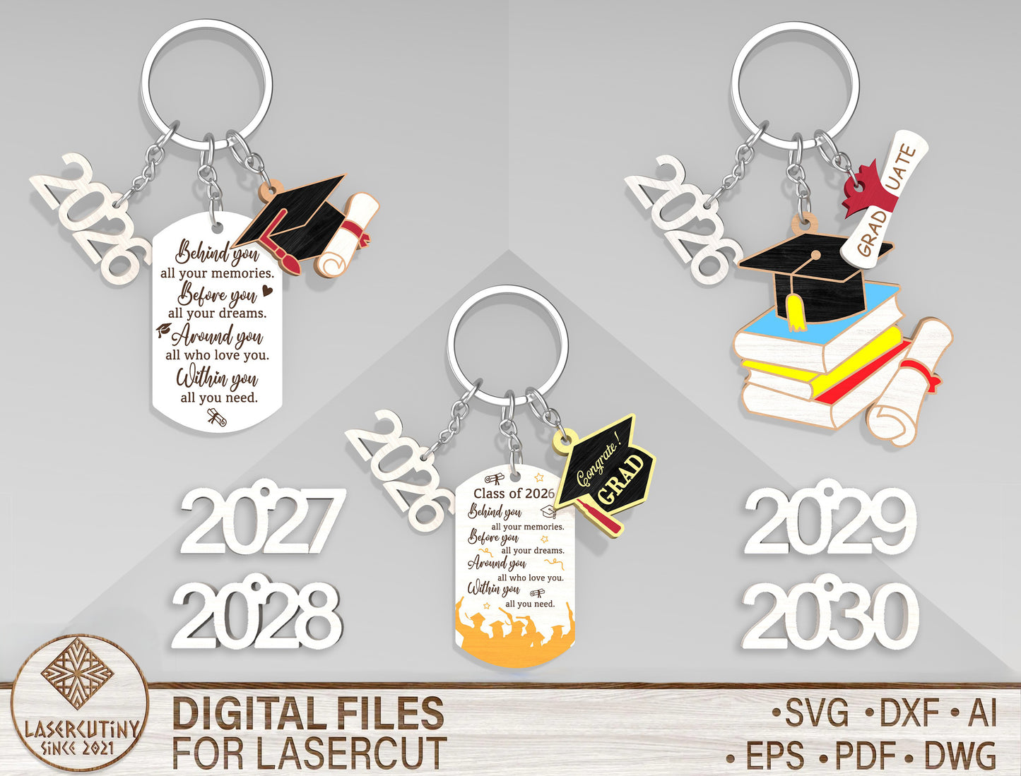 Graduation Keychain SVG Bundle for Glowforge and xTool