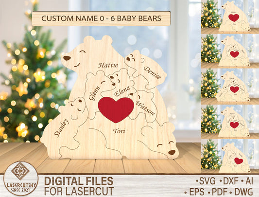 Personalized Family Bear Puzzle SVG for Glowforge and xTool