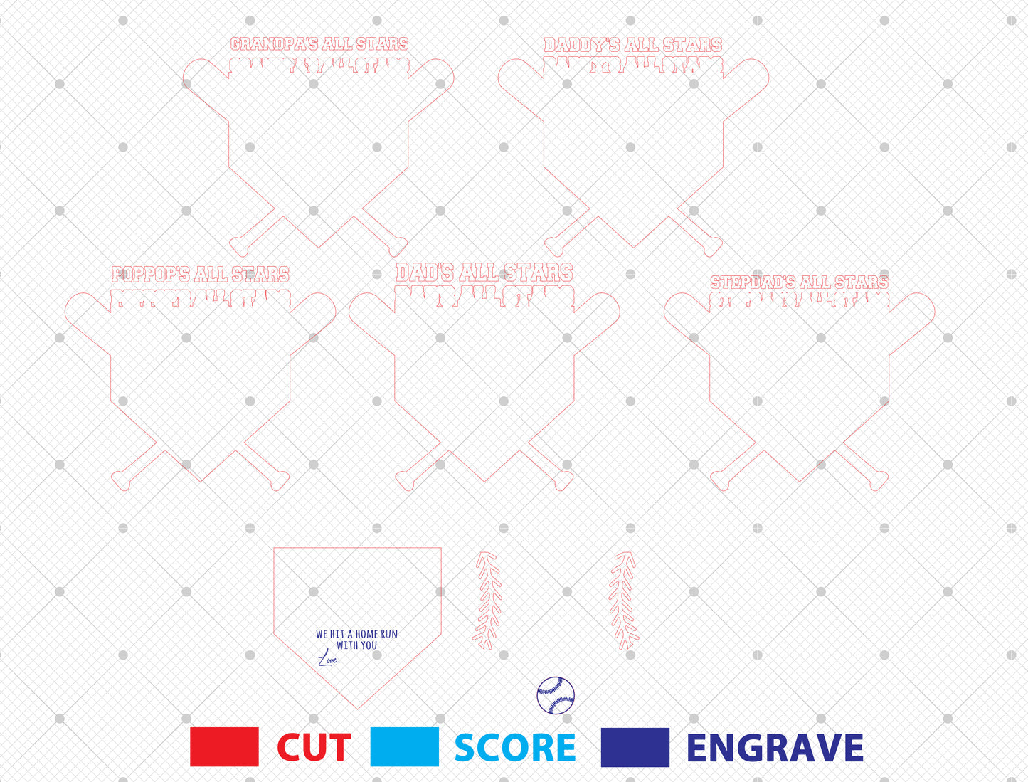 Baseball Dad Handprint Sign SVG for Glowforge and xTool