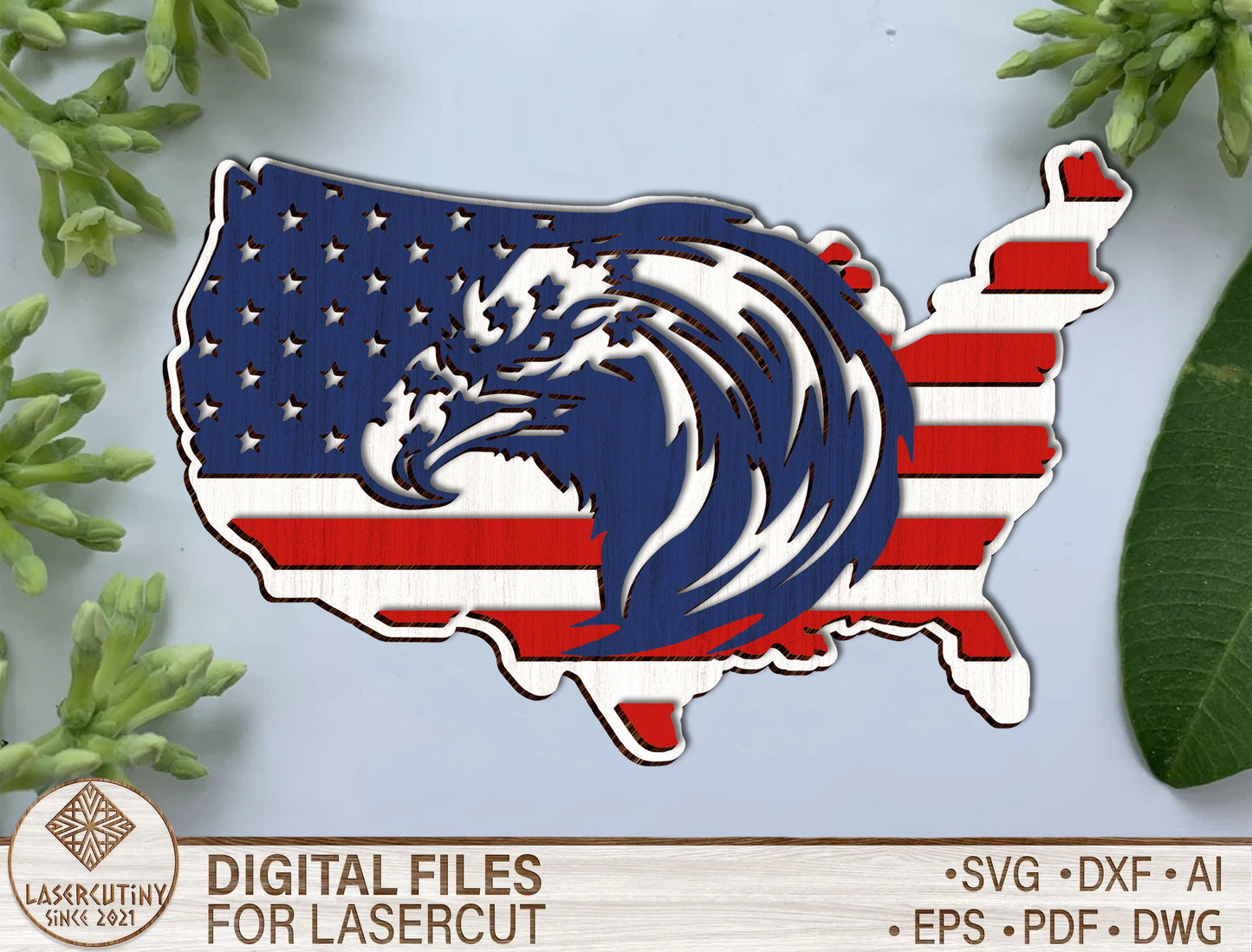 Patriotic Eagle American SVG Laser Cut File for Glowforge