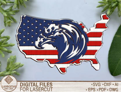 Patriotic Eagle American SVG Laser Cut File for Glowforge