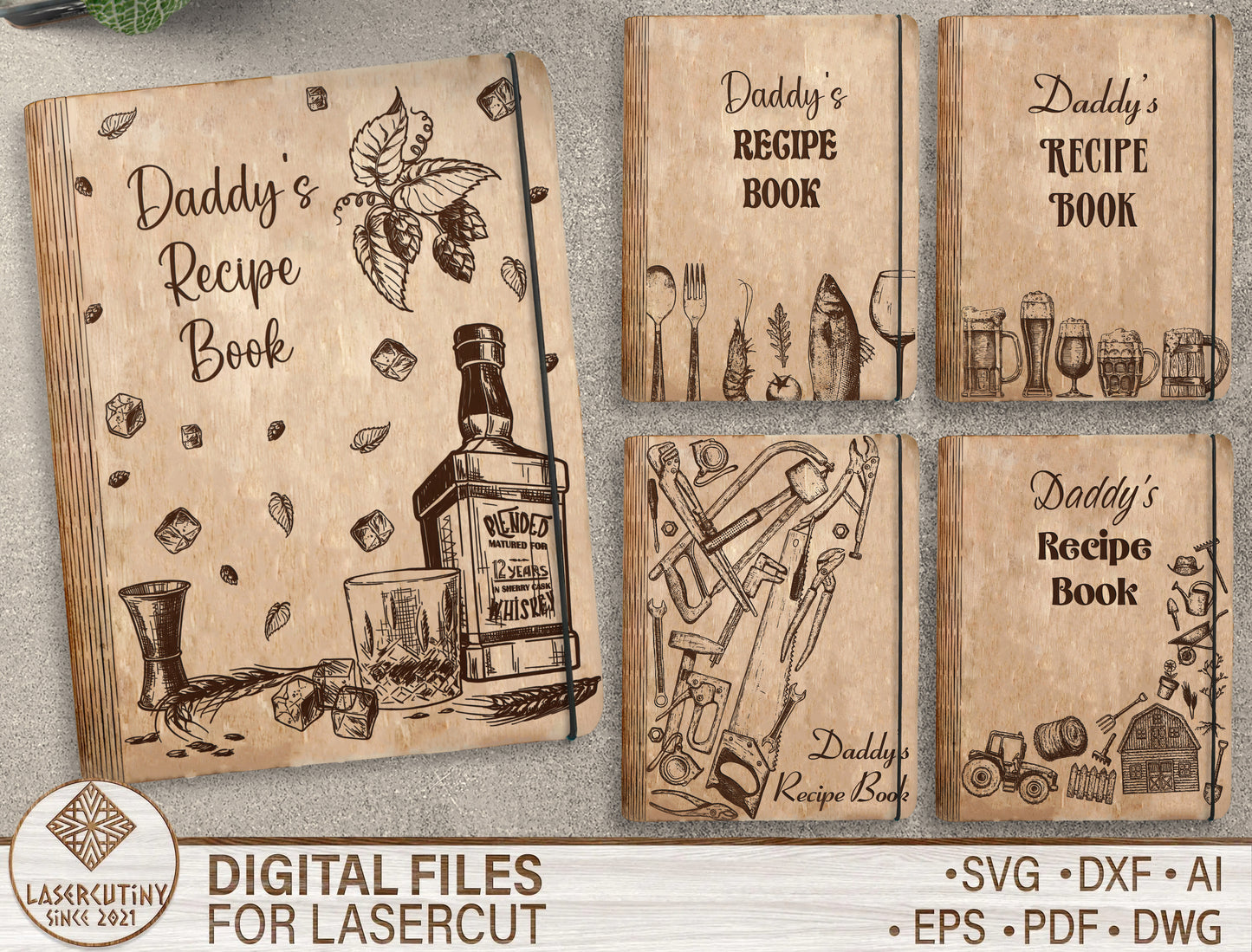 Daddy Recipe Book SVG Bundle for Glowforge and xTool Laser Files