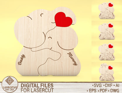 Personalized Elephant Couple Puzzle SVG for Glowforge and xTool
