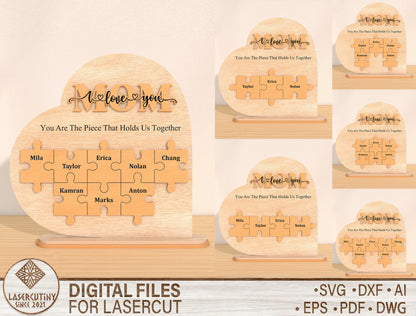 Mom Puzzle Family Sign SVG Bundle Personalized for Glowforge and xTool